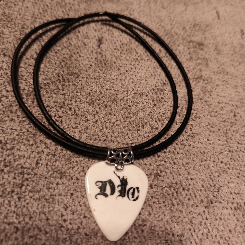WHITE DIO LARRY " BONES " DENNISON SIGNATURE GUITAR PICK NECKLACE